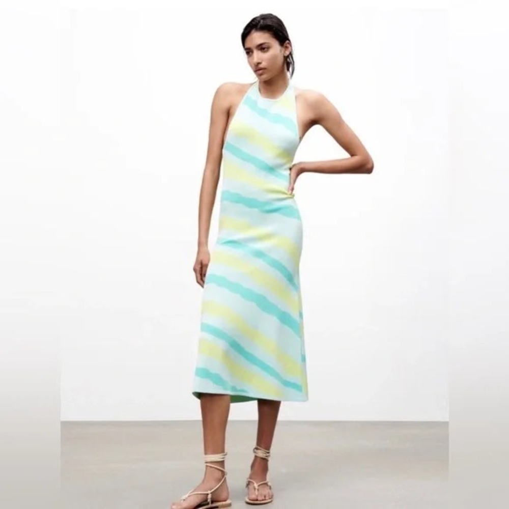 Zara Multicolor Halter Midi Knit Dress